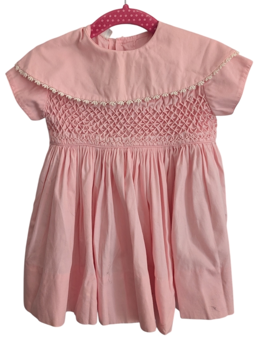 60s Vintage Polly Flinders Toddler Girl Hand Smocked Pink Pleated Dress